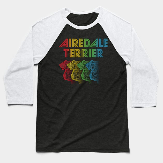 Cool Retro Groovy Airedale Terrier Dog Baseball T-Shirt by Madfido